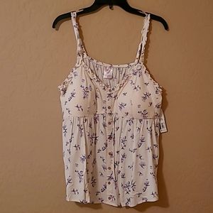 NO BOUNDARIES Peasant Top floral with beige background size XL/15-17.